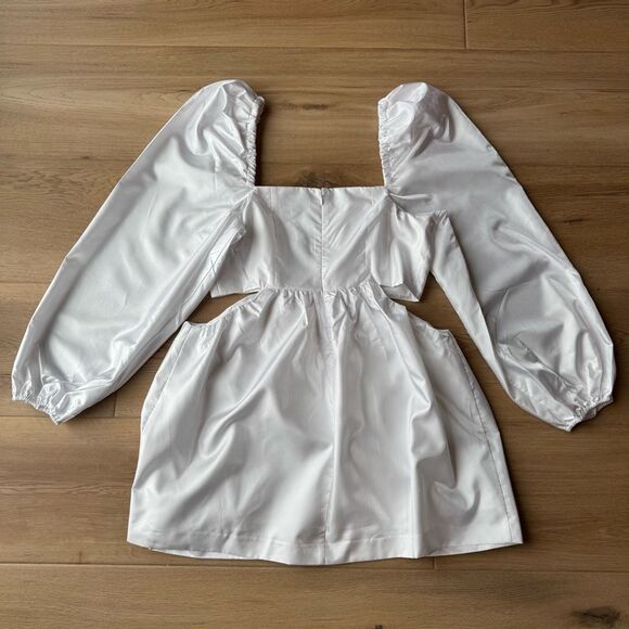 NWT Danielle Bernstein Dress 8 White Rhinestone Puff Sleeve Cutout NYE Holiday - Picture 4 of 5